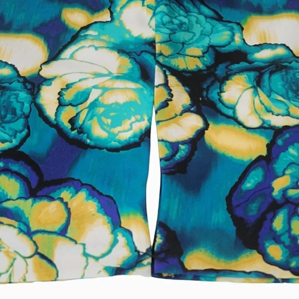 Worthington Julia Teal Floral Patterned Side Zip Pencil Skirt Size 8